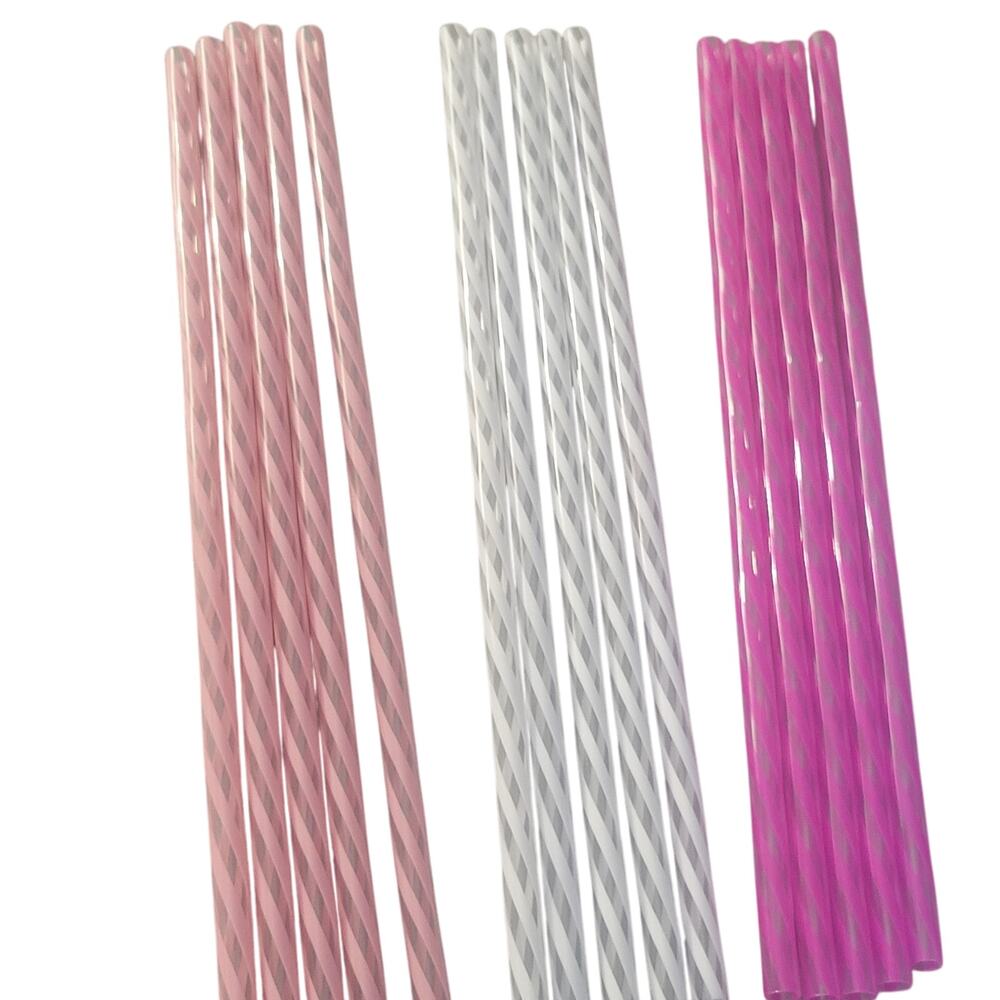 Lot of Fifteen Pink and White Colorful Reusable Plastic Straws New!